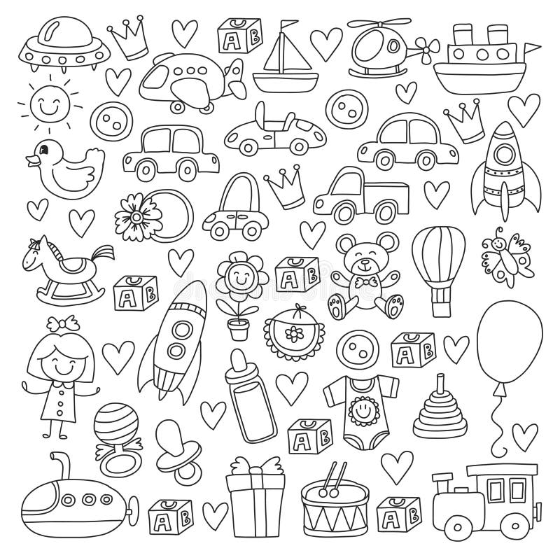 Vector Doodle Pictures of Beach Vacation and Tropical Sea Life Stock ...