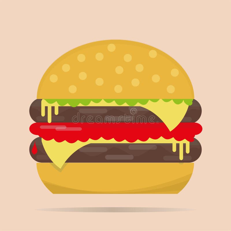 Double Cheeseburger with the French Fries. Stock Vector Illustration