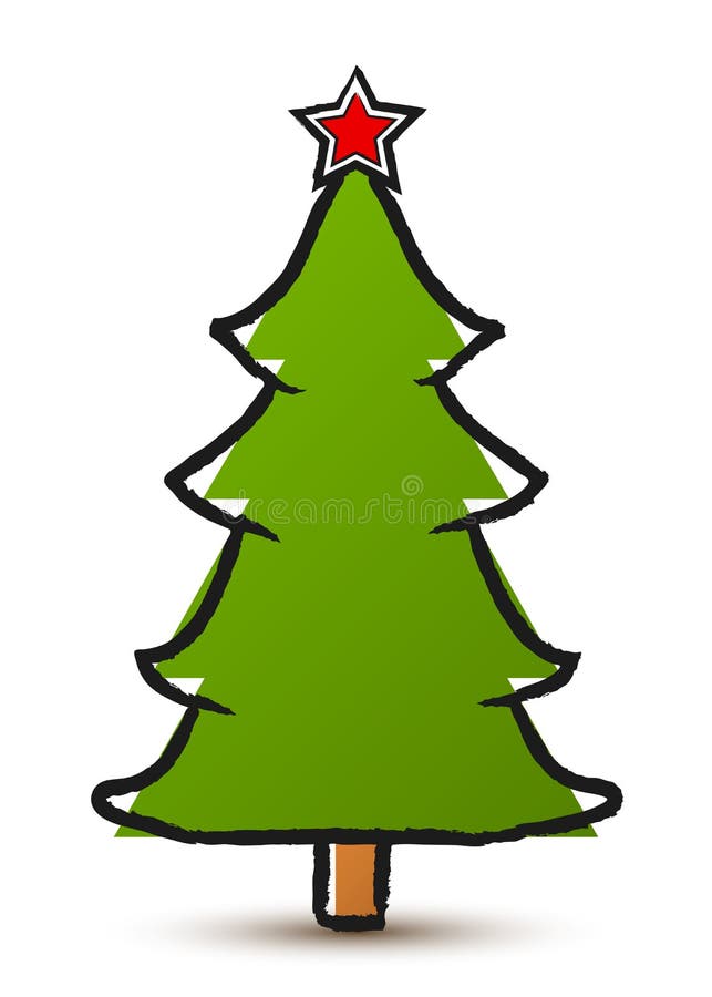 Vector Drawing Abstract Christmas Tree with a Star Isolated on a White