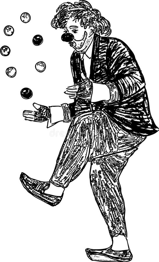 Vector Drawing of a Clown Juggling Balls Stock Vector Illustration of