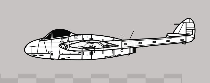 de Havilland Vampire F.Mk 1 Spider Crab. Vector drawing of early jet fighter-bomber aircraft.