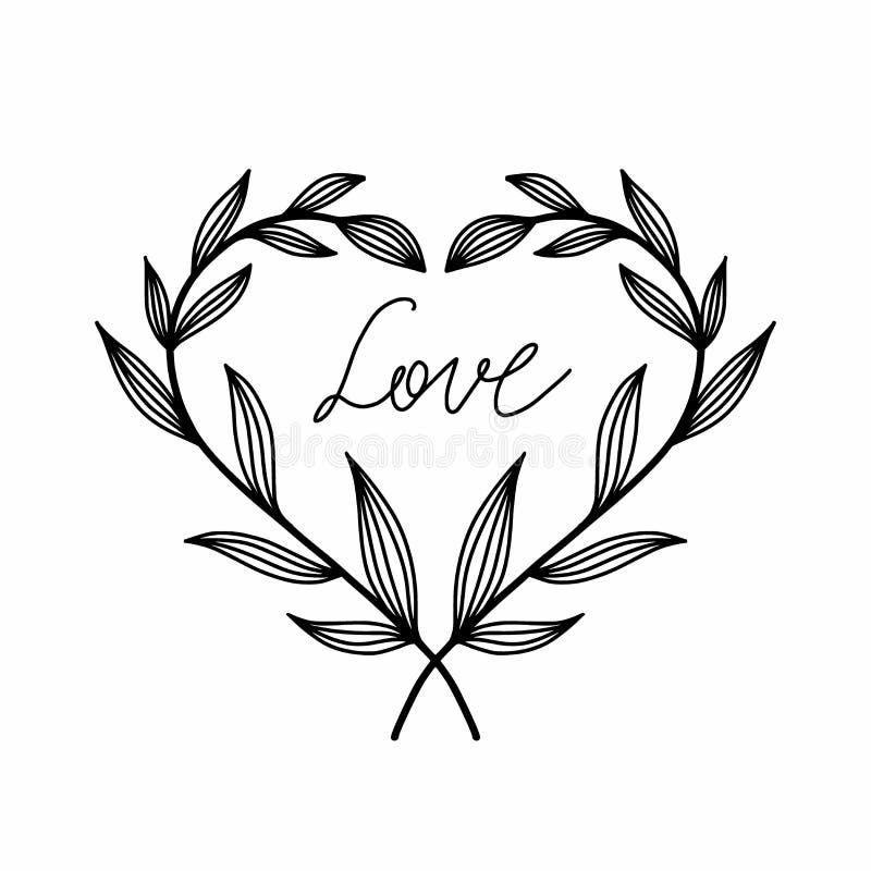 Vector Drawing of a Heart with Leaves Stock Vector - Illustration of ...