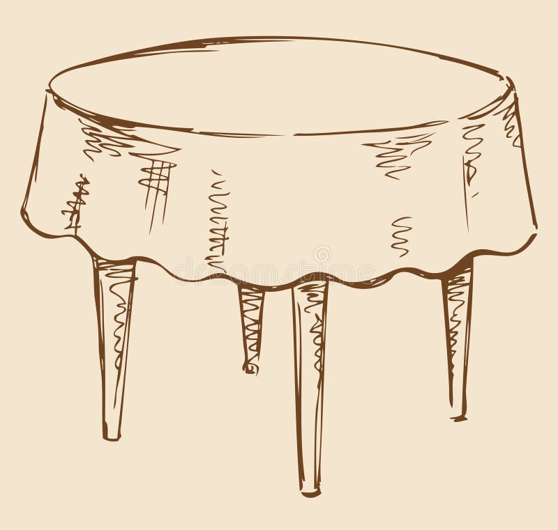 Vector Drawing. Round Table With Tablecloth Stock Vector 