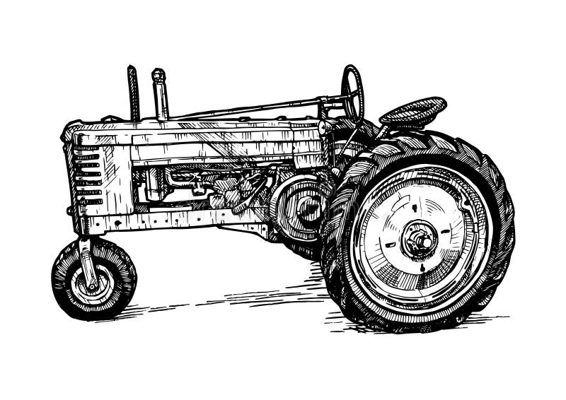 Vector drawing of tractor stylized as engraving