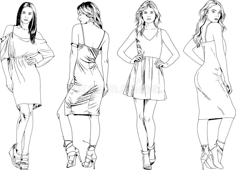 Vector Drawings on the Theme of Beautiful Slim Sporty Girl in Casual ...