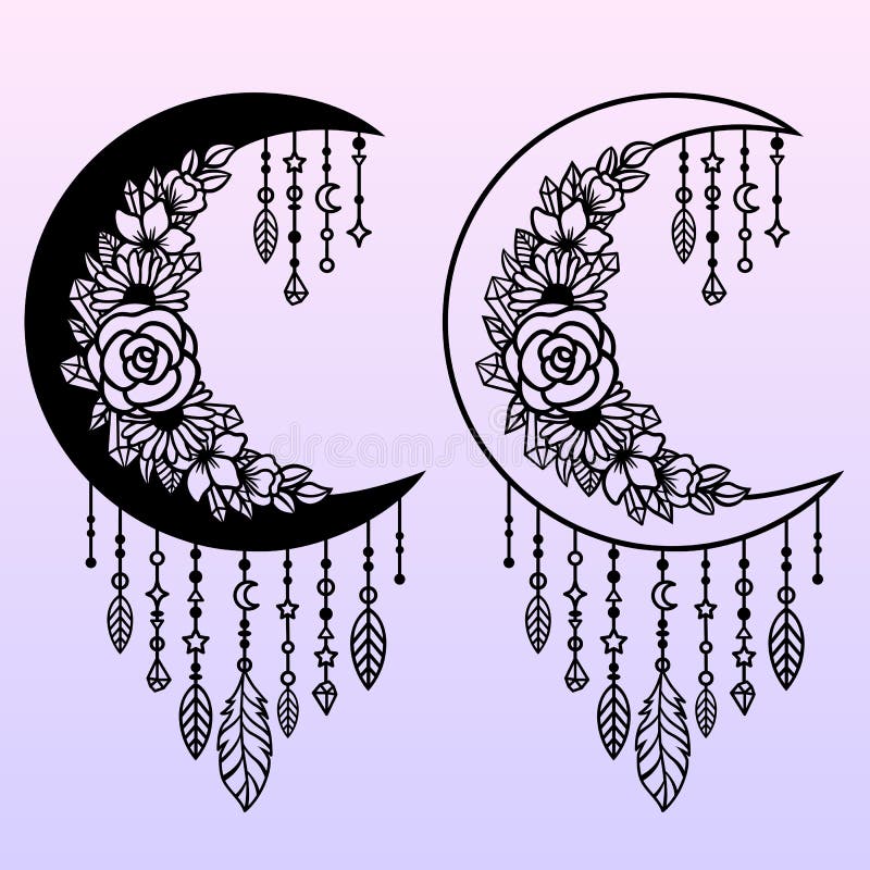 Vector dream catcher with a crescent moon. Decorative illustration in boho style