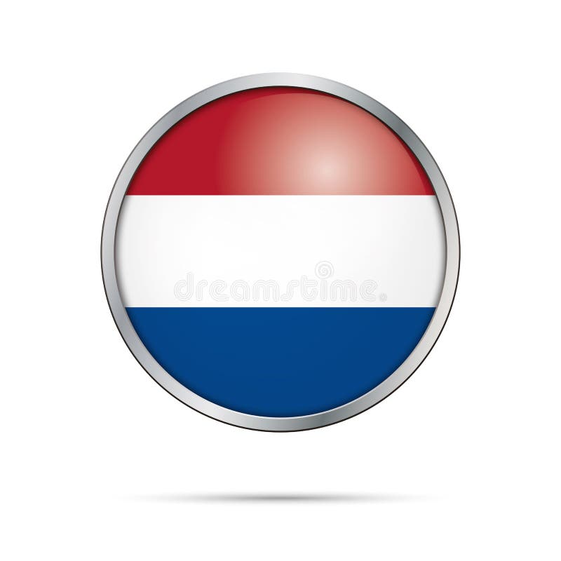 Vector Dutch flag Button. Netherlands flag in glass button style vector illustration Vector Dutch flag Button. Netherlands flag in glass button style vector illustration