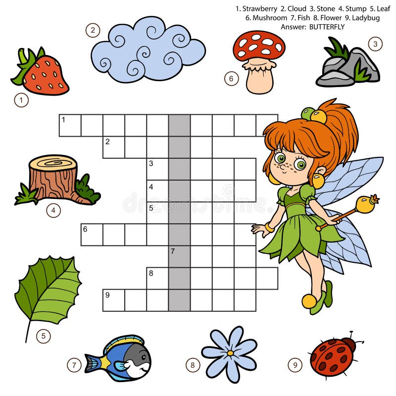 Vector el crucigrama del color, juego de la educación para los niños sobre la naturaleza ilustración del vector Vector el crucigrama del color, juego de la educación para los niños sobre la naturaleza ilustración del vector