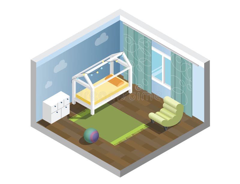 Vector el cuarto de niños isométrico, sitio de los niños, sistema de muebles del sitio del ` s de los niños del cuarto de niños libre illustration Vector el cuarto de niños isométrico, sitio de los niños, sistema de muebles del sitio del ` s de los niños del cuarto de niños libre illustration