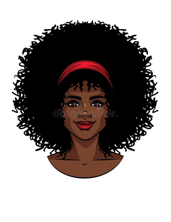 Vector el ejemplo de la cara de tipo americano africana del ` s de la mujer con el pelo rizado libre illustration
