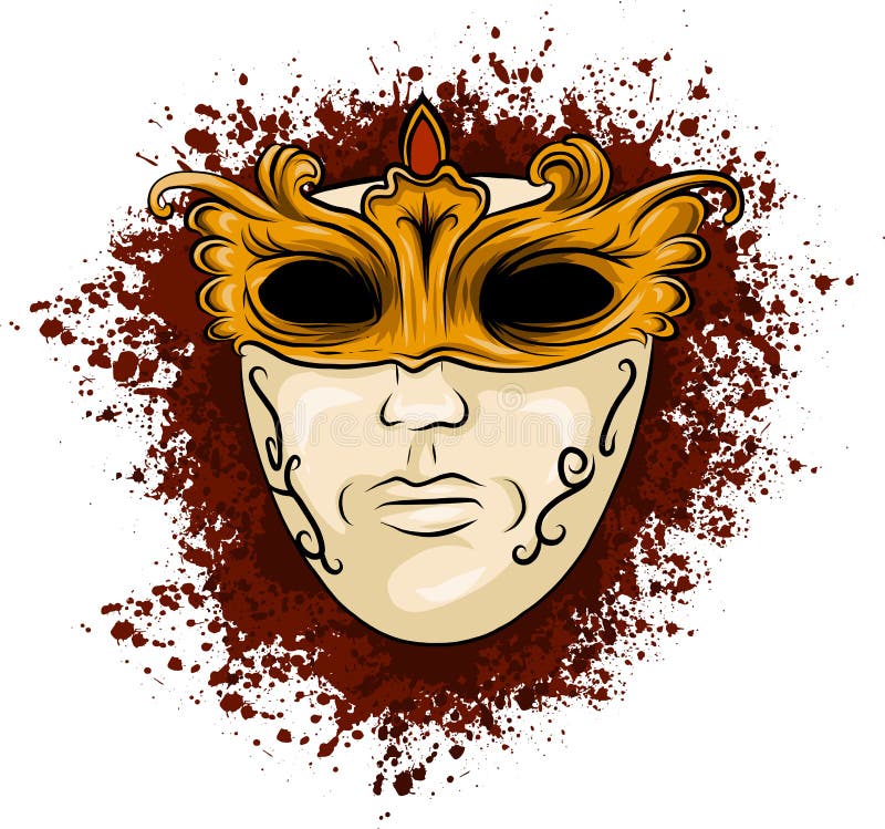 Vector el ejemplo de la máscara de oro del carnaval para el teatro y de los festivales, máscara veneciana brillante colorida ador ilustración del vector
