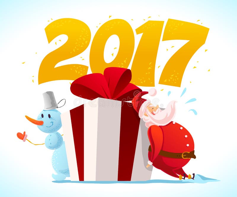 Vector el ejemplo de la Navidad con el retrato divertido del carácter del muñeco de nieve y de Papá Noel aislado libre illustration Vector el ejemplo de la Navidad con el retrato divertido del carácter del muñeco de nieve y de Papá Noel aislado libre illustration