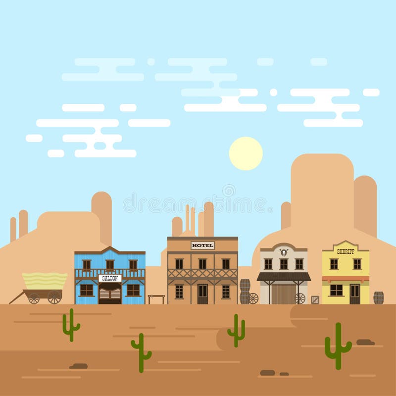 Vector el ejemplo de una ciudad occidental vieja en un d3ia stock de ilustración Vector el ejemplo de una ciudad occidental vieja en un d3ia stock de ilustración