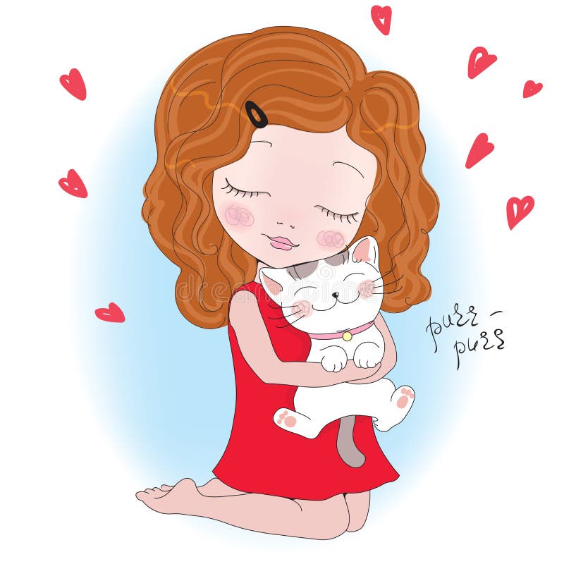 Vector el ejemplo de una muchacha linda con el gato stock de ilustración Vector el ejemplo de una muchacha linda con el gato stock de ilustración