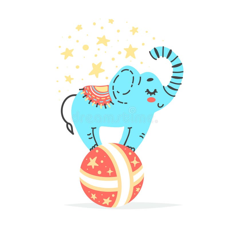 Vector el ejemplo del elefante en bola roja grande Artista del circo que hace truco stock de ilustración Vector el ejemplo del elefante en bola roja grande Artista del circo que hace truco stock de ilustración