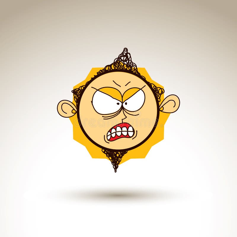 Vector el ejemplo dibujado mano colorida del muchacho irritado de la historieta stock de ilustración Vector el ejemplo dibujado mano colorida del muchacho irritado de la historieta stock de ilustración