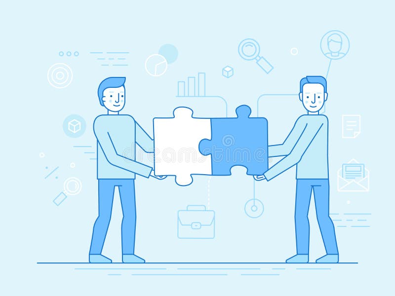 Vector el ejemplo en el estilo plano y linear de moda - trabajo en equipo libre illustration Vector el ejemplo en el estilo plano y linear de moda - trabajo en equipo libre illustration