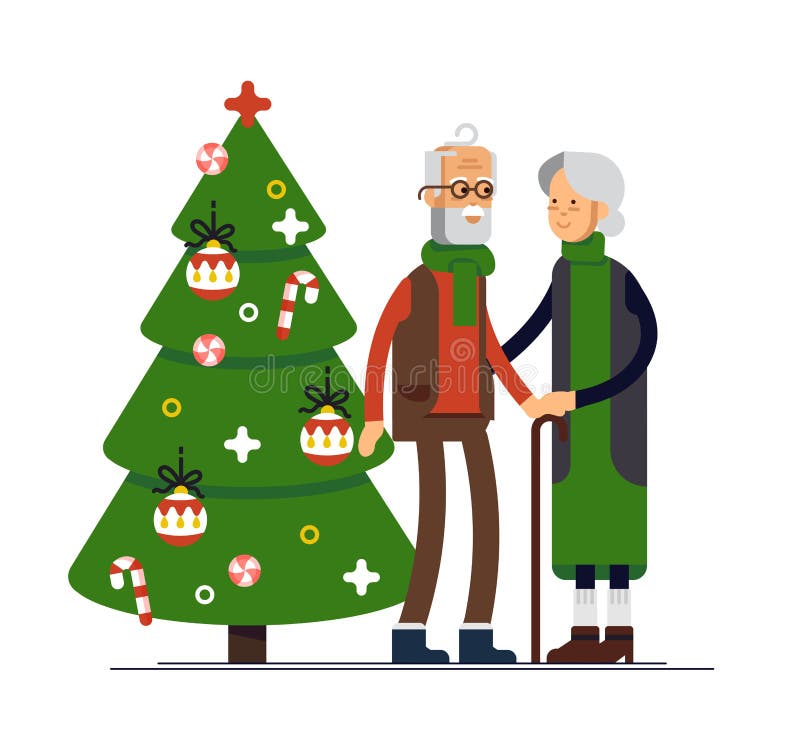 Vector el ejemplo plano de los pares mayores que celebran la Navidad Familia que se une stock de ilustración Vector el ejemplo plano de los pares mayores que celebran la Navidad Familia que se une stock de ilustración