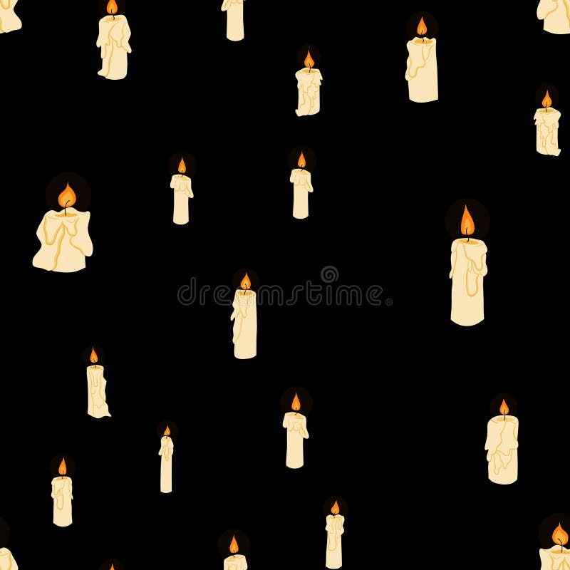 Vector el garabato que brilla en modelo inconsútil de las velas de la oscuridad ilustración del vector Vector el garabato que brilla en modelo inconsútil de las velas de la oscuridad ilustración del vector