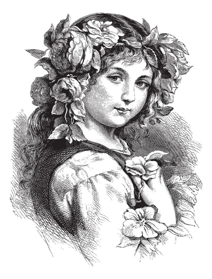 Vector el gráfico de la muchacha bonita con las flores en pelo libre illustration Vector el gráfico de la muchacha bonita con las flores en pelo libre illustration