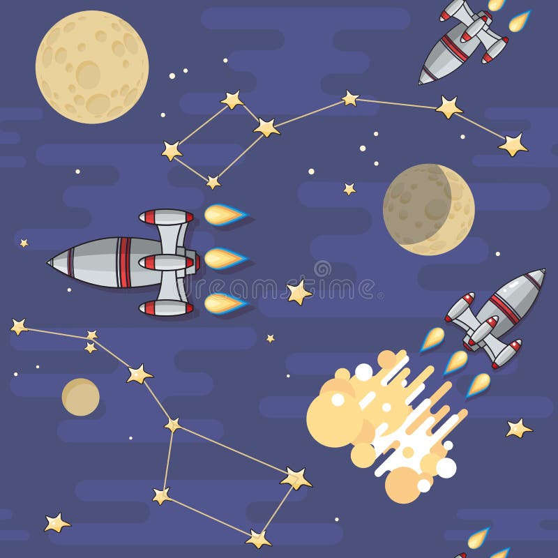 Vector el modelo inconsútil Cohete de espacio de la historieta, estrella, planeta stock de ilustración Vector el modelo inconsútil Cohete de espacio de la historieta, estrella, planeta stock de ilustración