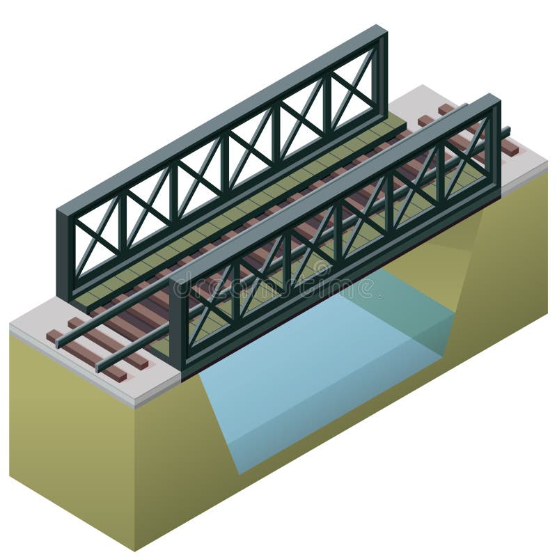 Vector el puente del tren, perspectiva isométrica 3d, aislada en el fondo blanco libre illustration Vector el puente del tren, perspectiva isométrica 3d, aislada en el fondo blanco libre illustration