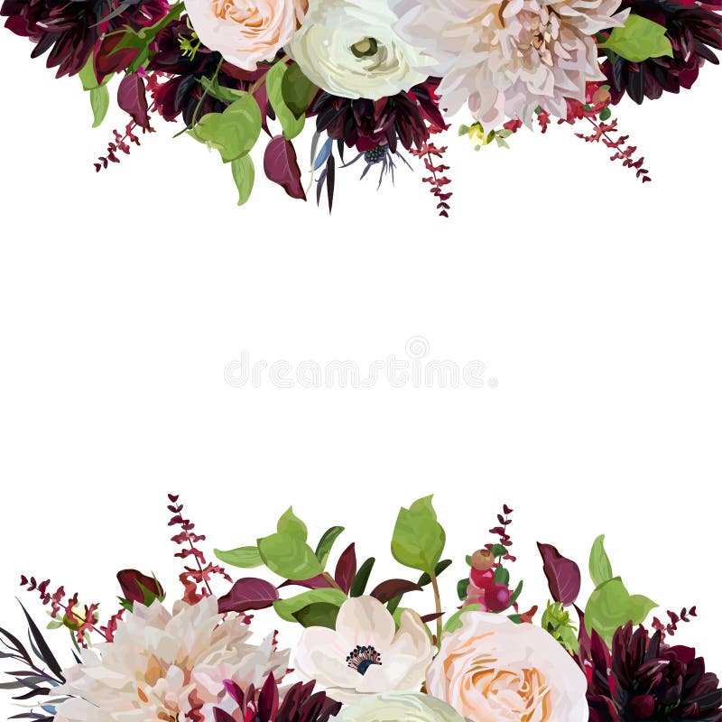 Vector el rosa Rose Borgoña Dahli del diseño de tarjeta del cuadrado del diseño floral