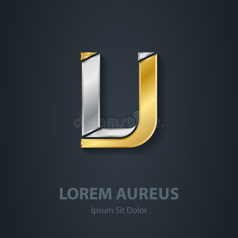Silver Letter U. Vector Elegant Font. Template for Company Logo Stock
