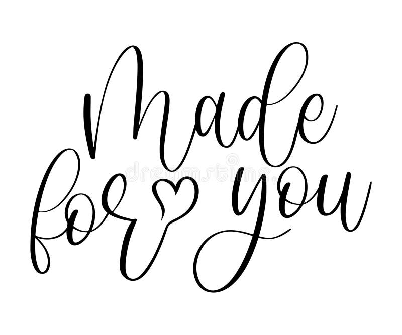 Vector elegant script lettering with Made For You text and heart for personalized gift tags and handmade product labels isolated stock illustration