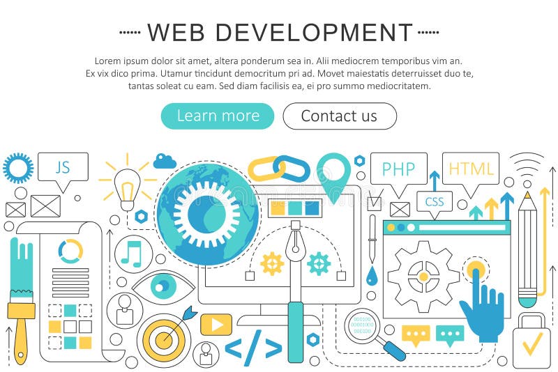 Vector elegant thin flat line Web development concept. Website header web banner elements layout. Presentation, flyer vector illustration Vector elegant thin flat line Web development concept. Website header web banner elements layout. Presentation, flyer vector illustration