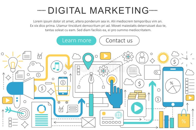 Vector elegant thin line flat modern Art design Digital marketing, online video concept. vector illustration