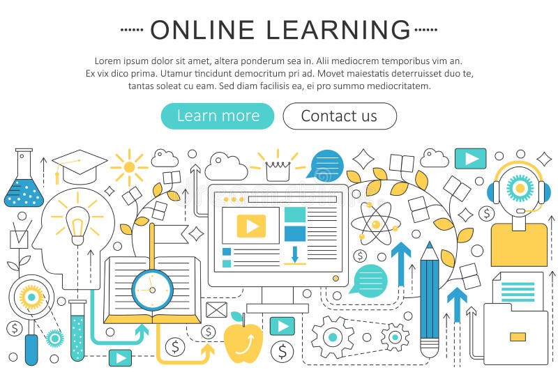 Vector elegant thin line flat modern Art design E-learning online education concept. vector illustration
