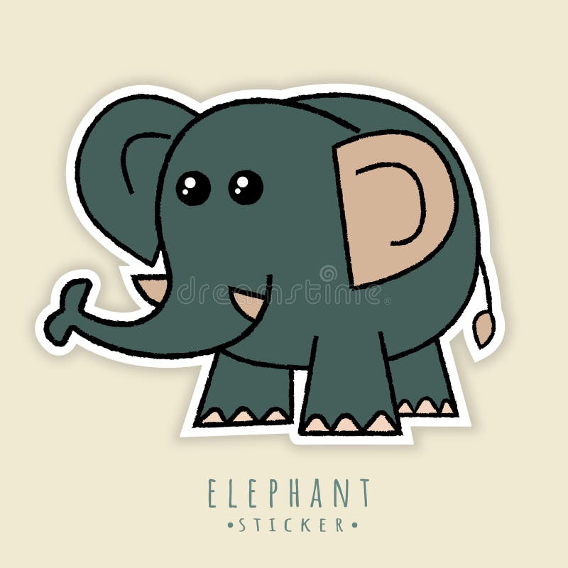 Vector Elephant Cute Sticker Isolated on Light Yellow Background. Cartoon  Animal Characters Hand Drawn. Stock Vector - Illustration of play, jungle:  235081510
