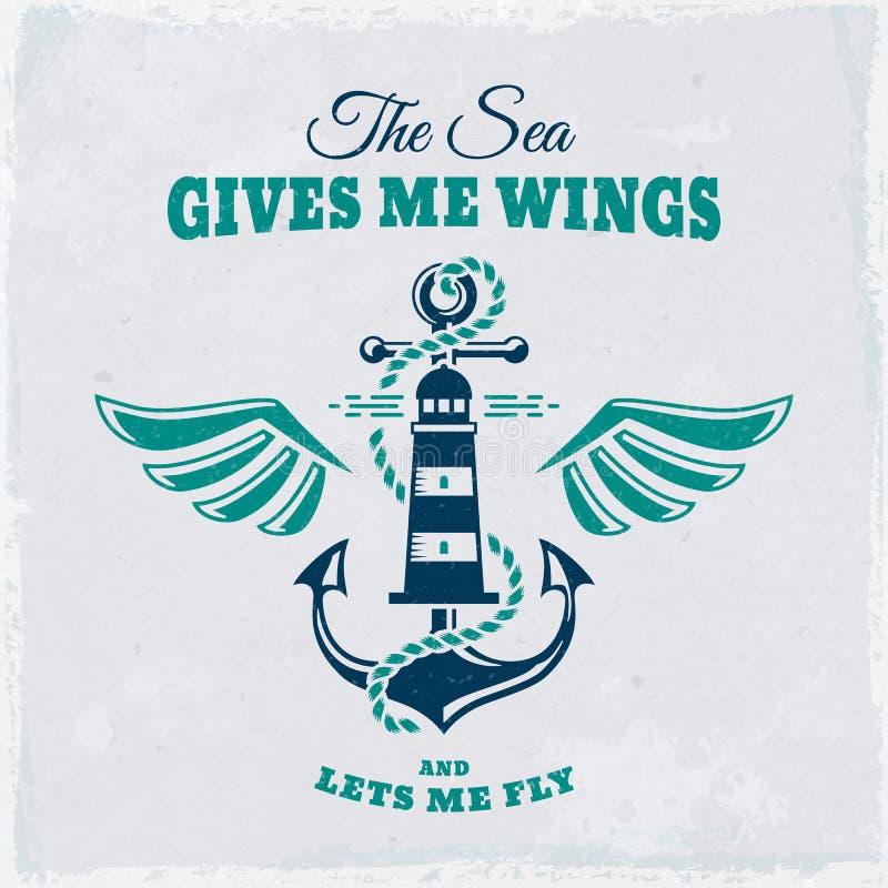 Vector emblem with anchor and lighthouse. Nautical illustration. stock illustration Vector emblem with anchor and lighthouse. Nautical illustration. stock illustration