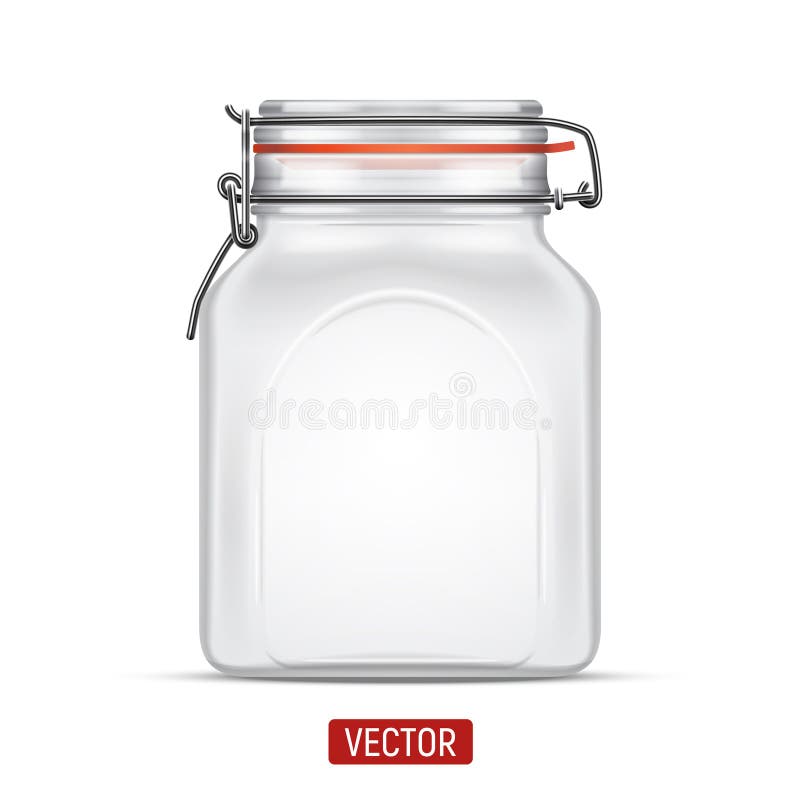 Vector empty Bale Square Glass Jar with Swing Top Lid isolated over the white background royalty free illustration
