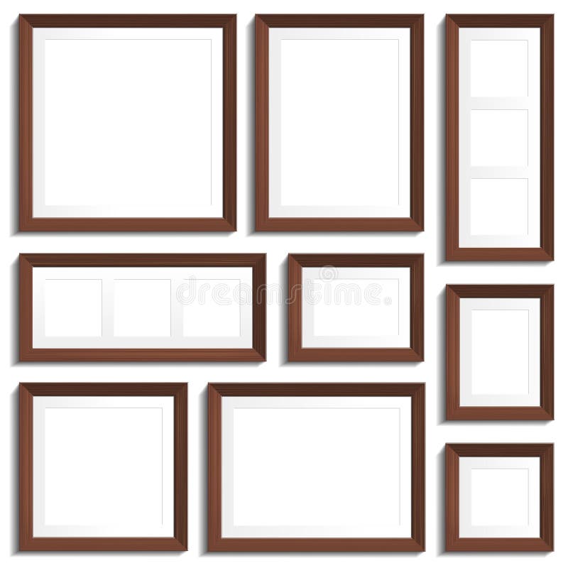 Vector empty frames of wenge wood in various formats. stock illustration
