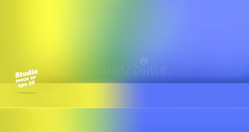 Vector,Empty neon yellow gredient to vivid blue color 3d studio table room background ,product display with copy space for display stock illustration