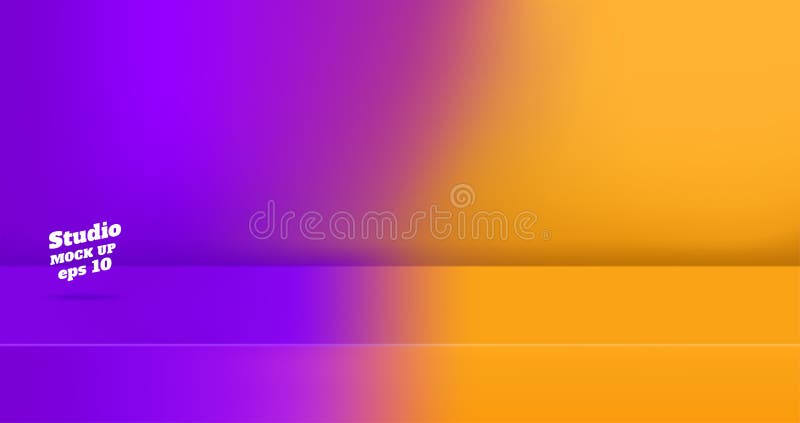 Vector,Empty purple gredient to orange yellow color 3d studio table room background ,product display with copy space for display vector illustration