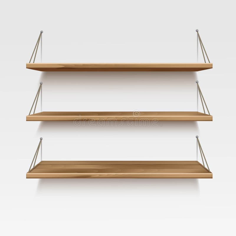 Vector Empty Wooden Wood Shelf Shelves on Wall Background stock illustration