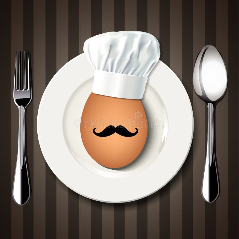 Vector Enige chef-kok Egg op een Witte Plaat met Lepel en Vork op B vector illustratie Vector Enige chef-kok Egg op een Witte Plaat met Lepel en Vork op B vector illustratie