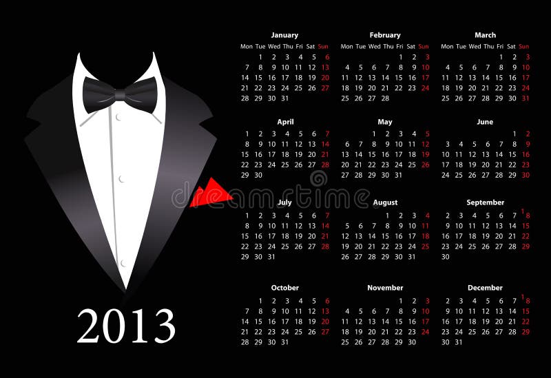 Vector European calendar 2013 with elegant suit