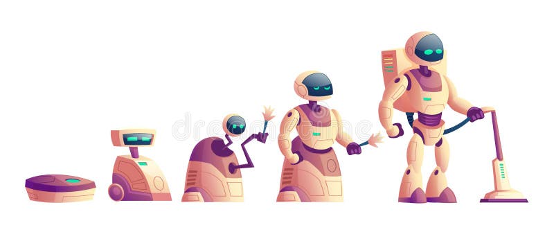 Vector evolution of robots, vacuum cleaner concept stock illustration