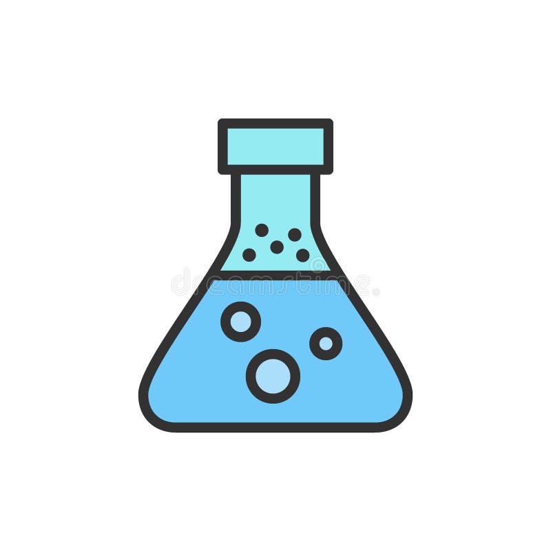 Vector experiment flask, chemical test tube flat color line icon. stock illustration