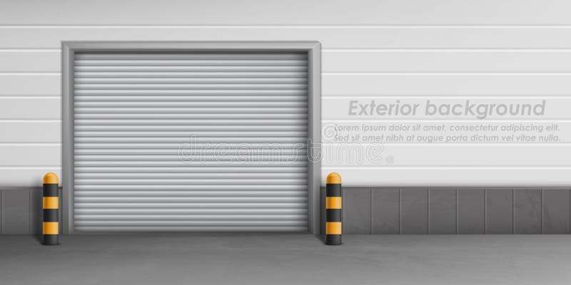 Vector exterior background with closed garage door