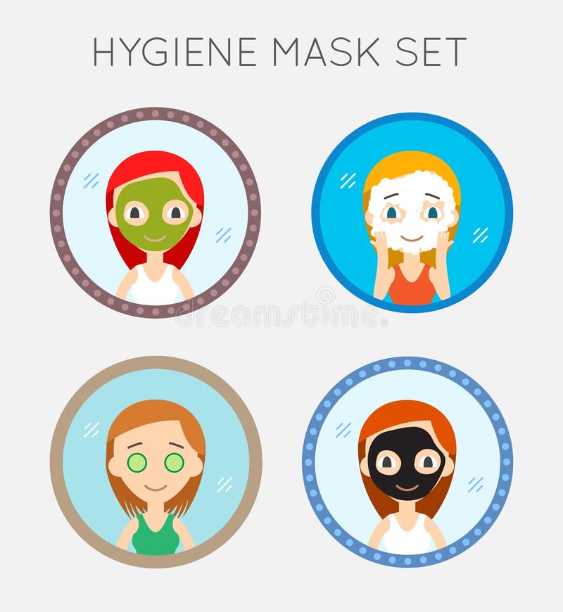 Vector Face Cleaning and Care Actions Set Stock Vector Illustration
