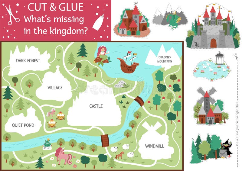 Vector fairytale flash cards set. English language game with cute castle,  king, princess, queen for kids. Magic kingdom flashcards with fantasy  characters. Simple educational printable worksheet. 6847304 Vector Art at  Vecteezy