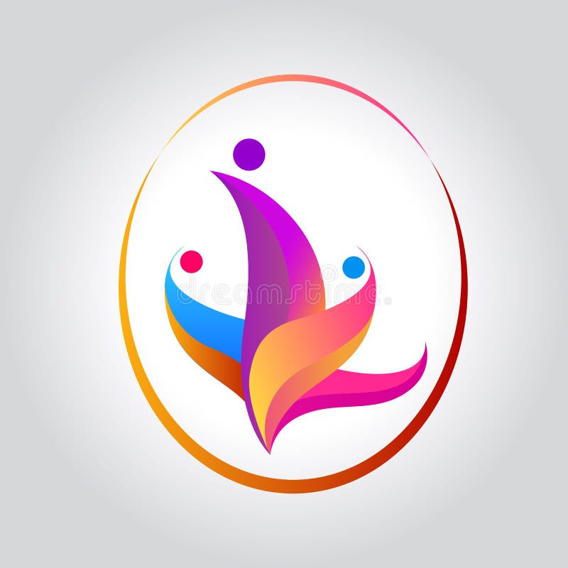 Vector Familie mit Kindern, geformtes Logo der Leutegruppe bunter Kreis lizenzfreie abbildung Vector Familie mit Kindern, geformtes Logo der Leutegruppe bunter Kreis lizenzfreie abbildung