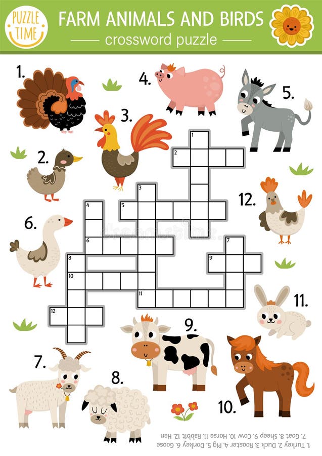 Vector Farm Animals and Birds Crossword Puzzle for Kids. Simple on the Farm  Quiz for Children Stock Vector - Illustration of crossword, goose: 241299051