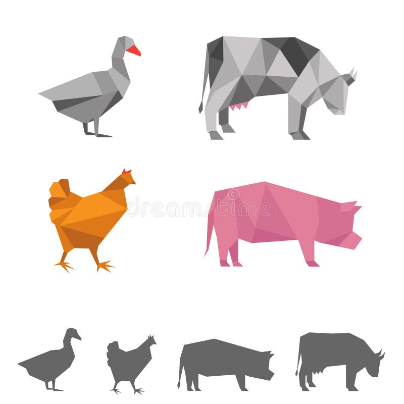 vector farm animals, origami geometric stock illustration vector farm animals, origami geometric stock illustration