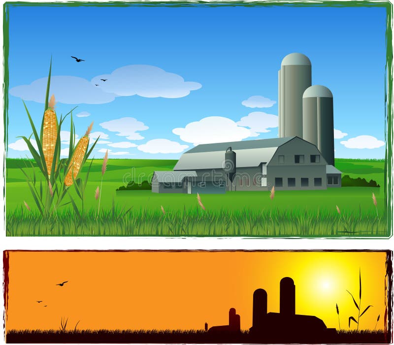 Vector Farm Landscape Background Stock Vector Illustration Of Morning